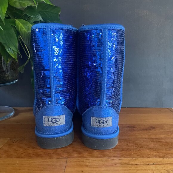 UGG Australia Blue Classic Short Sparkles Sequin Boots Women’s 7 | Sheepskin Lin - Picture 4 of 9